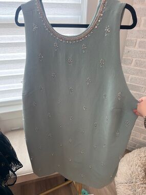 Anthropologie Mint Green Embellished Sleeveless Top